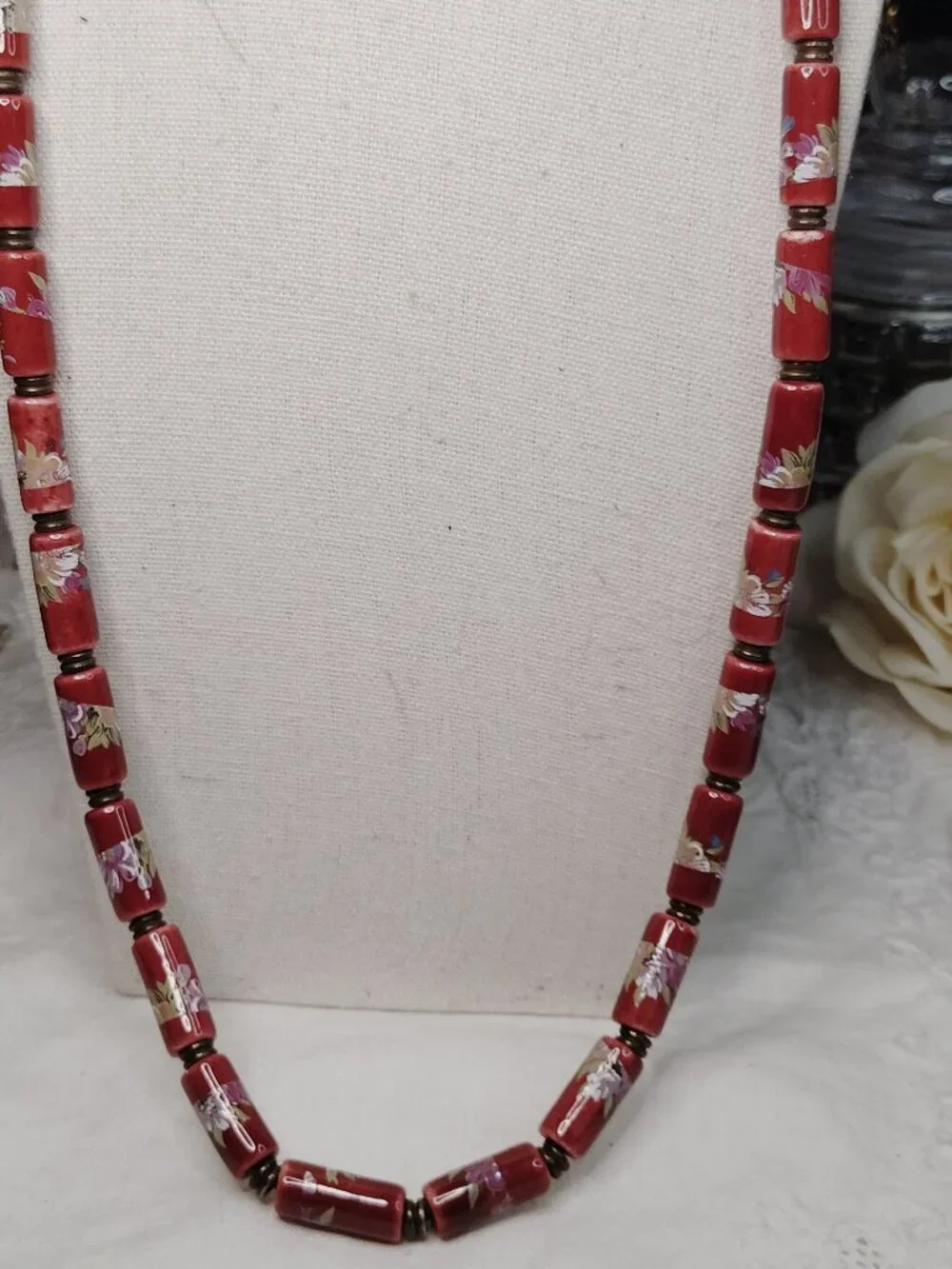 Vintage Japanese Tensha Floral Bead Necklace – 1950s‑60s, 29